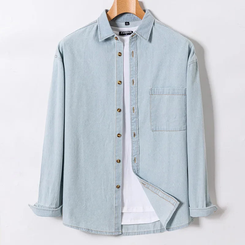 2025 Denim Long-Sleeve Double or Single Pocket Design Shirt Classic 100% Cotton Fashion Embroider Comfortable Clothes