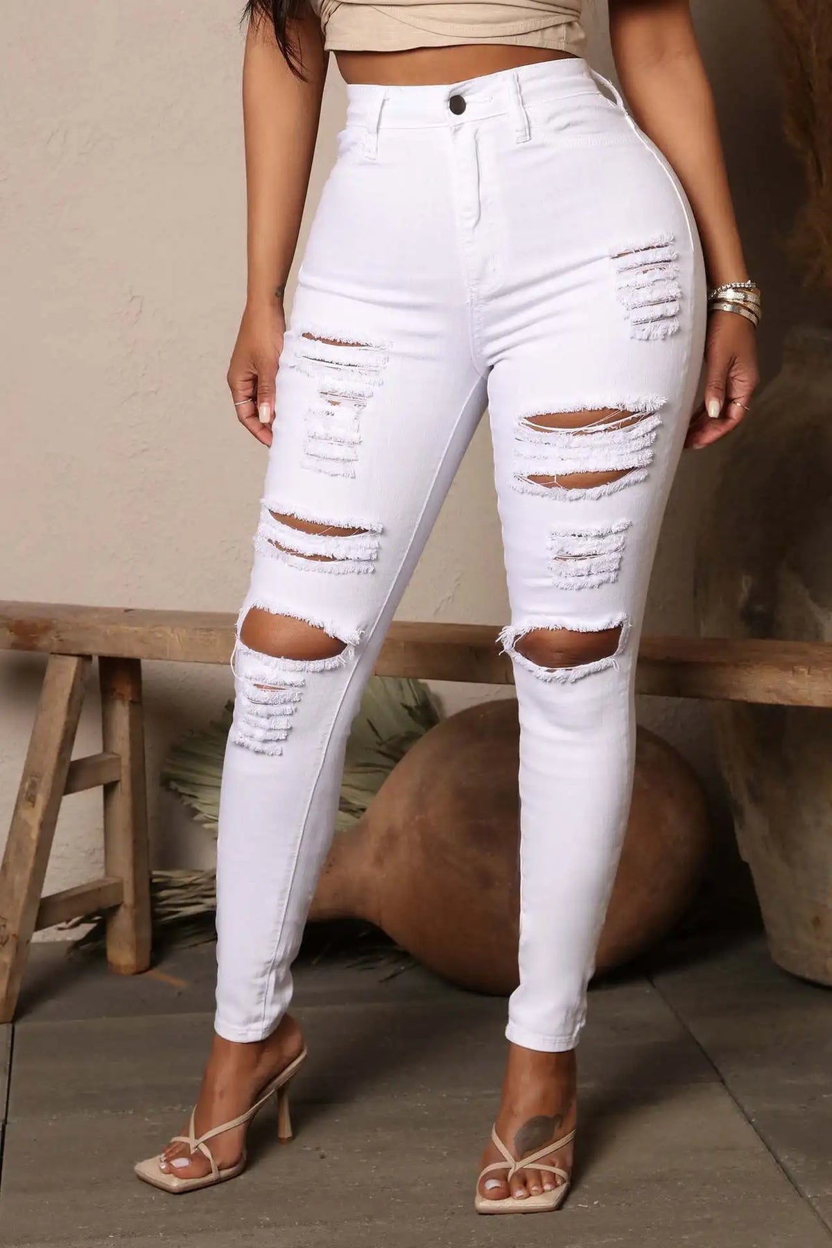 Women Jeans "Black Ripped Jeans For Women Fashion High Waist Denim Pencil Pants Stretch Slim Skinny Trousers"