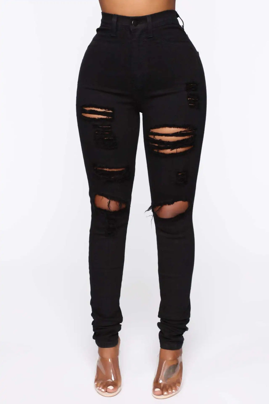 Women Jeans "Black Ripped Jeans For Women Fashion High Waist Denim Pencil Pants Stretch Slim Skinny Trousers"