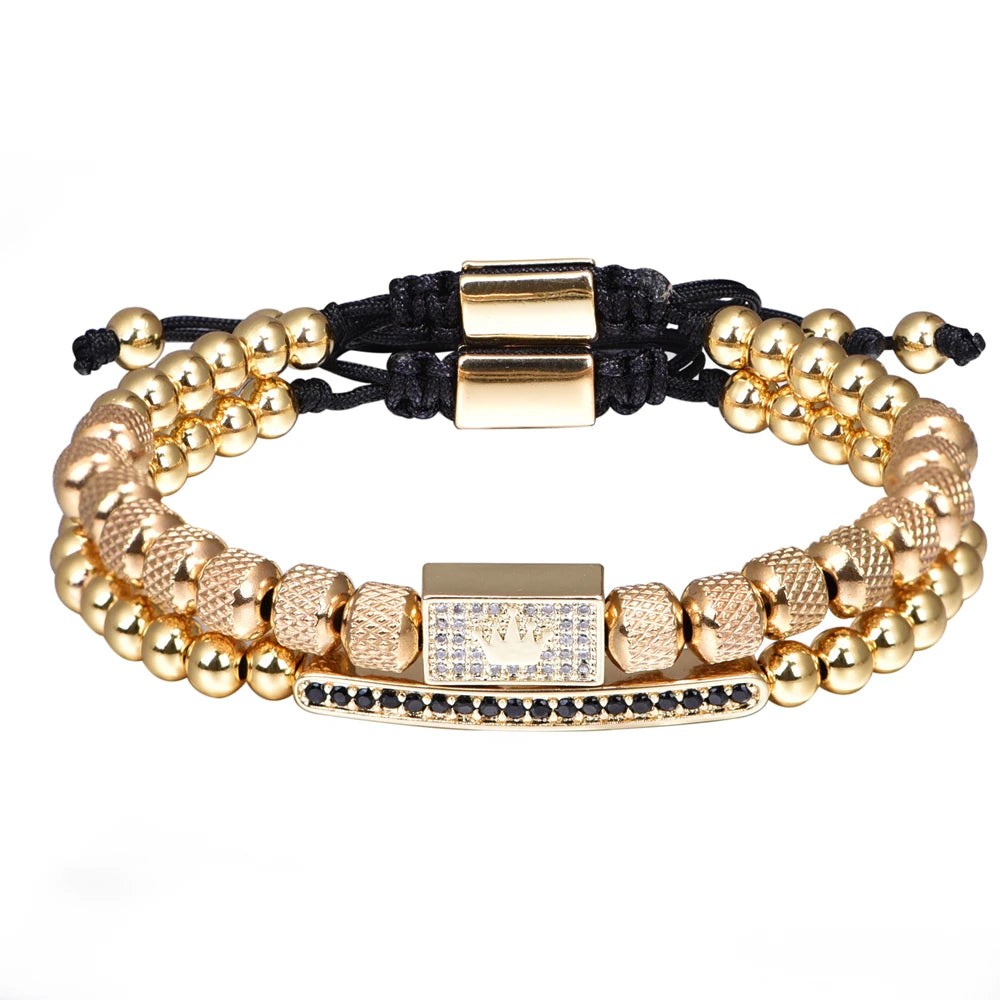 Unisex Jewelry & Accessories "2pcs/set Charm Bracelet Men Stainless Steel Bracelet Beads Gold Color Bracelet"