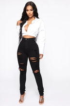Women Jeans "Black Ripped Jeans For Women Fashion High Waist Denim Pencil Pants Stretch Slim Skinny Trousers"