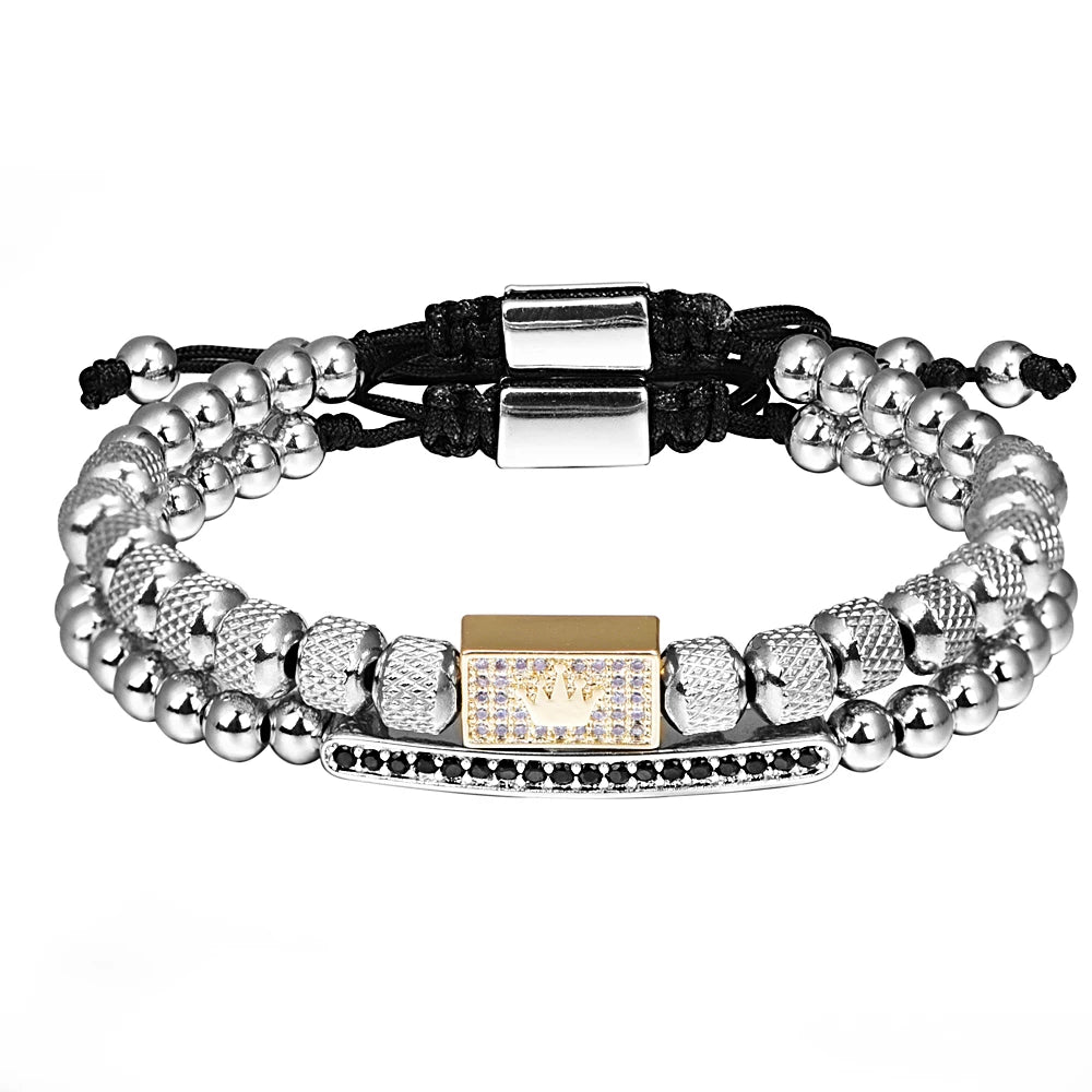 Unisex Jewelry & Accessories "2pcs/set Charm Bracelet Men Stainless Steel Bracelet Beads Gold Color Bracelet"