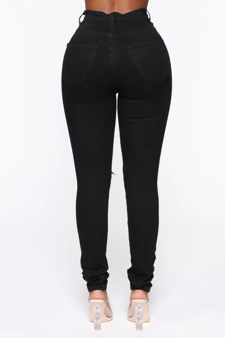 Women Jeans "Black Ripped Jeans For Women Fashion High Waist Denim Pencil Pants Stretch Slim Skinny Trousers"