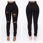 Women Jeans "Black Ripped Jeans For Women Fashion High Waist Denim Pencil Pants Stretch Slim Skinny Trousers"