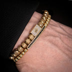Unisex Jewelry & Accessories "2pcs/set Charm Bracelet Men Stainless Steel Bracelet Beads Gold Color Bracelet"