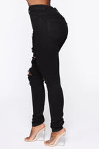 Women Jeans "Black Ripped Jeans For Women Fashion High Waist Denim Pencil Pants Stretch Slim Skinny Trousers"
