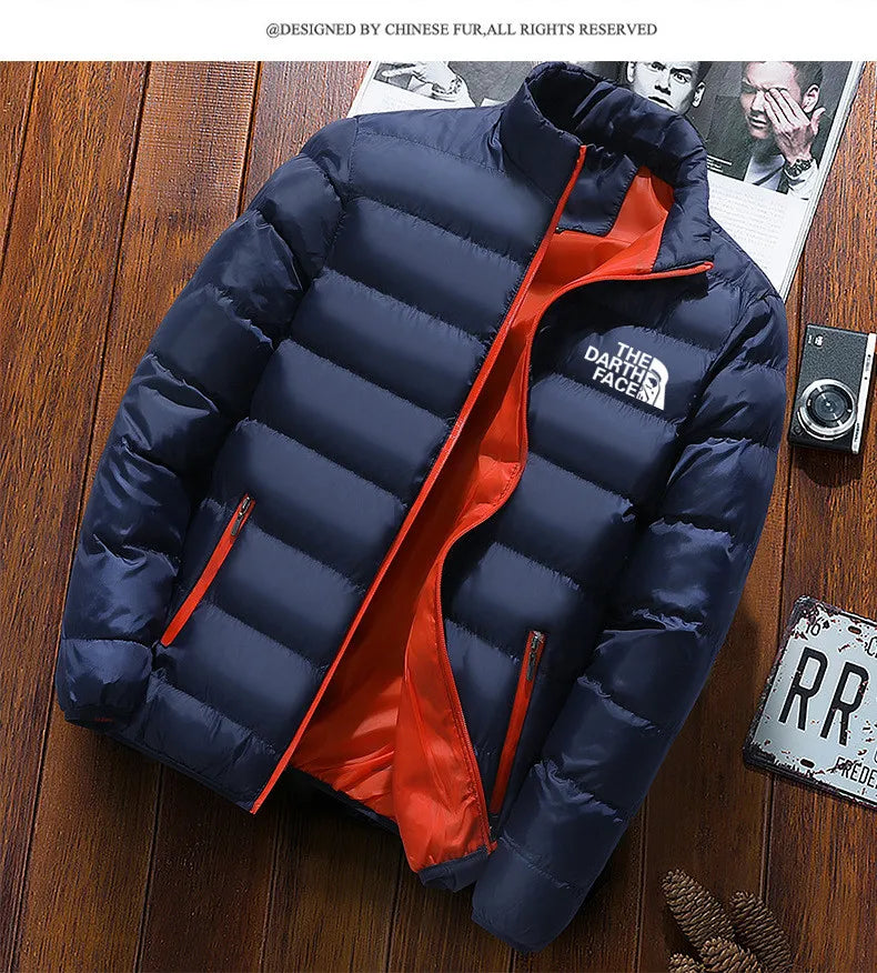 Men Parkas "winter coat solid color stand up collar zipper windproof"