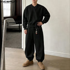 Men Matching Set "INCERUN Men's Sets Solid Color Loose V Neck Long Sleeve Hoodies Pants"