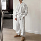 Men Matching Set "INCERUN Men's Sets Solid Color Loose V Neck Long Sleeve Hoodies Pants"