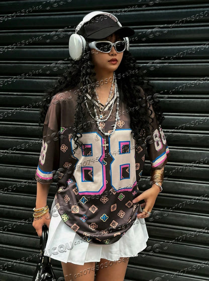 2025 Women Los Angeles Number 23 Print V-Neck Short Sleeve T-Shirt Summer Tee Baseball Jerseys Stripe Oversized Sport T-Shirt