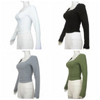 Women T-Shirt & Polo ""Square-Cut Collar T-shirt Slim Long Sleeve Tops Sexy"