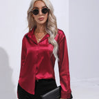 Women Blouse & Shirt "Autumn Casual Women's Blouses Elegant Satin Multicolor Basic Slim Shirt"