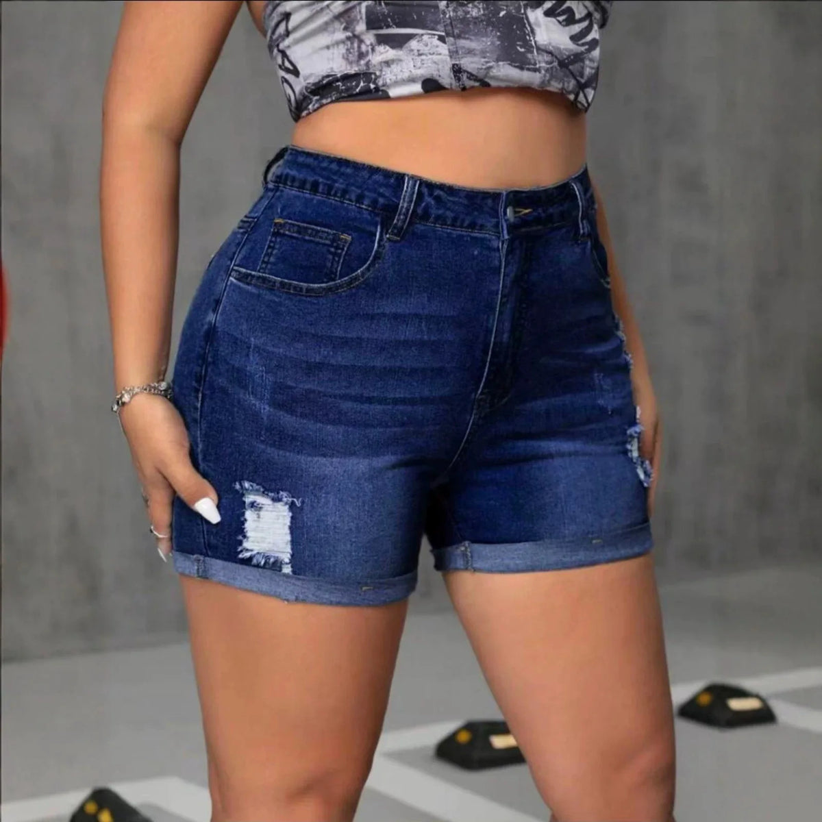 Women Short "Fashion Casual Ripped Denim Shorts Crimped Shorts Elastic High Waist Denim Shorts"
