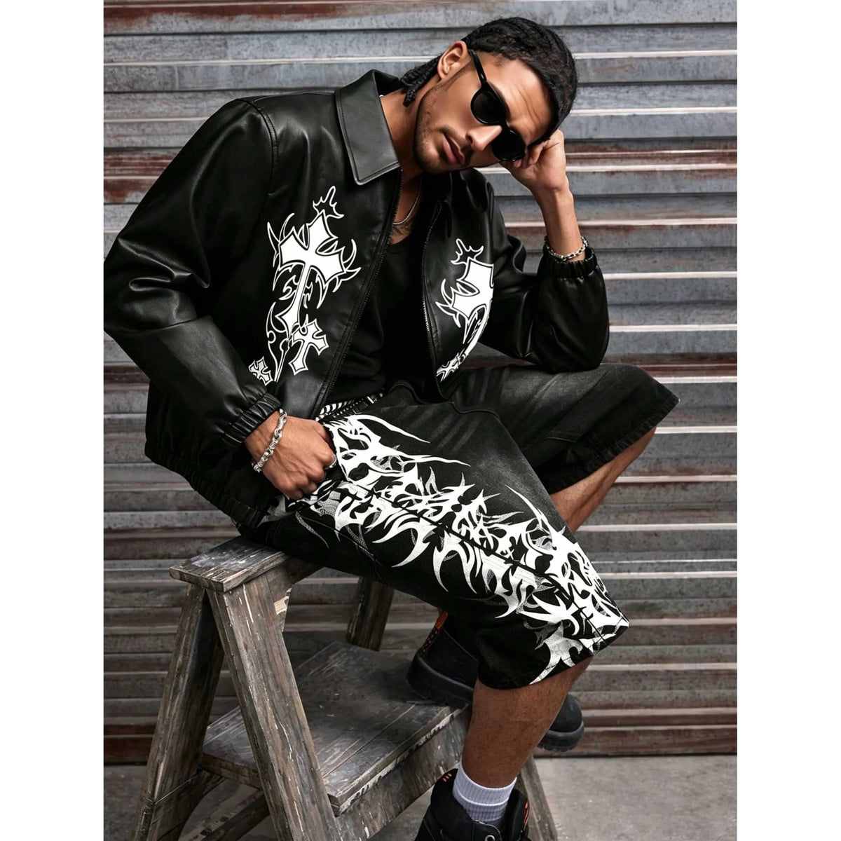Men Short"Denim Jorts Summer Streetwear Print Baggy Wide"