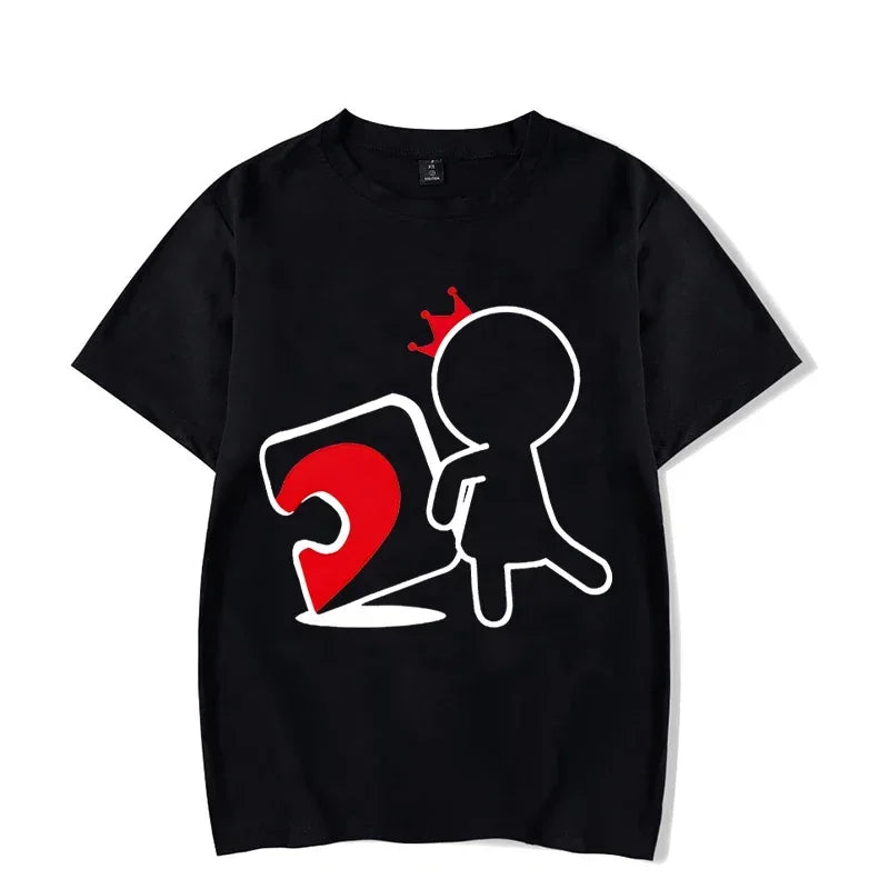 CartoongirlboyheartshapedpuzzleprintcoupleTshirt shortsleeved loose king queenTshirt fashionable trendcouplehirt women's T-shirt