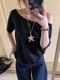 Women T-shirts & Polo "Off Shoulder Solid Short Sleeve Summer Chic Loose Casual Daily Simple Sexy"