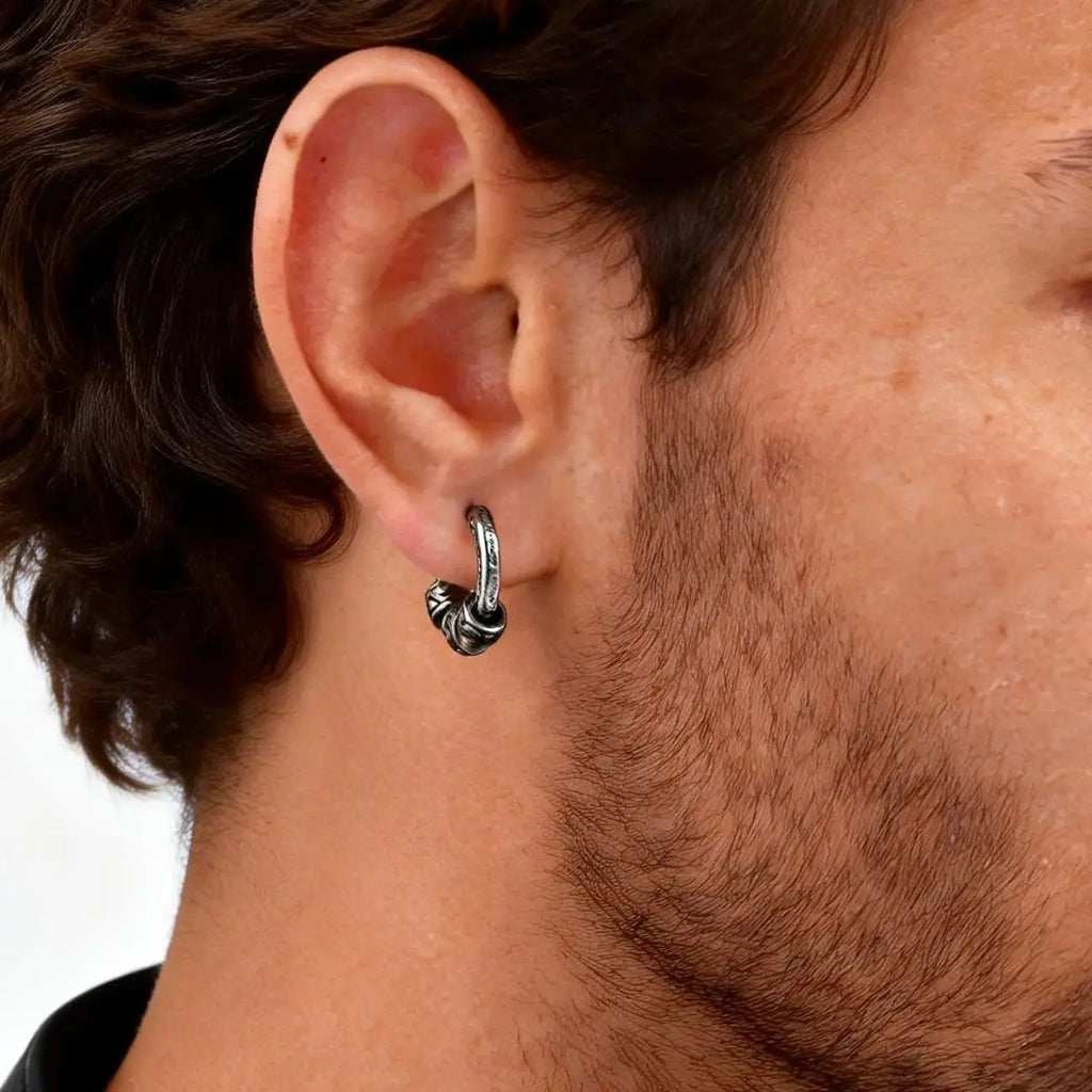 Men Jewerly & Accessories "Vintage Totem Vine Pattern Hoop Earrings for Men, Hypoallergenic Metal Huggies Earrings"