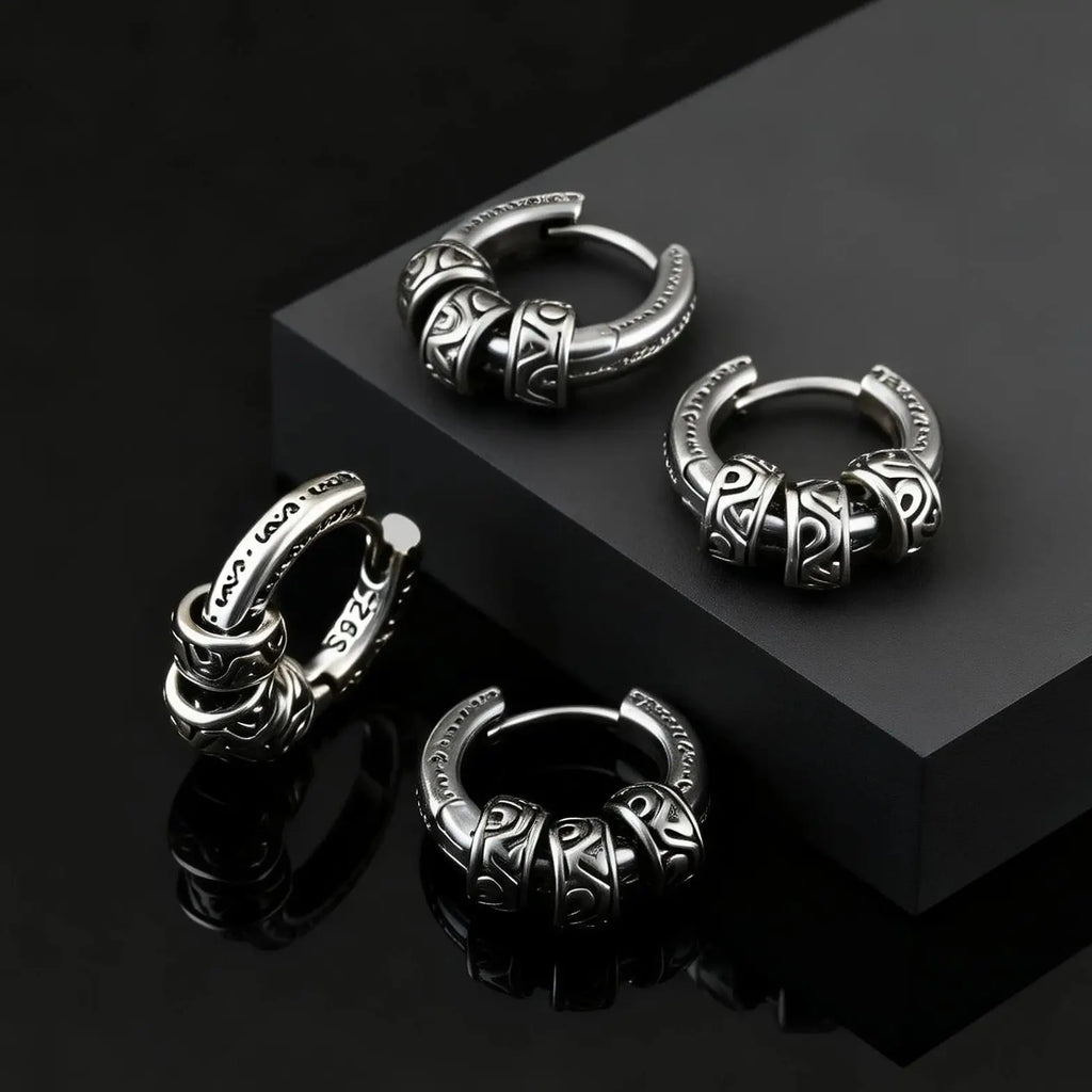 Men Jewerly & Accessories "Vintage Totem Vine Pattern Hoop Earrings for Men, Hypoallergenic Metal Huggies Earrings"