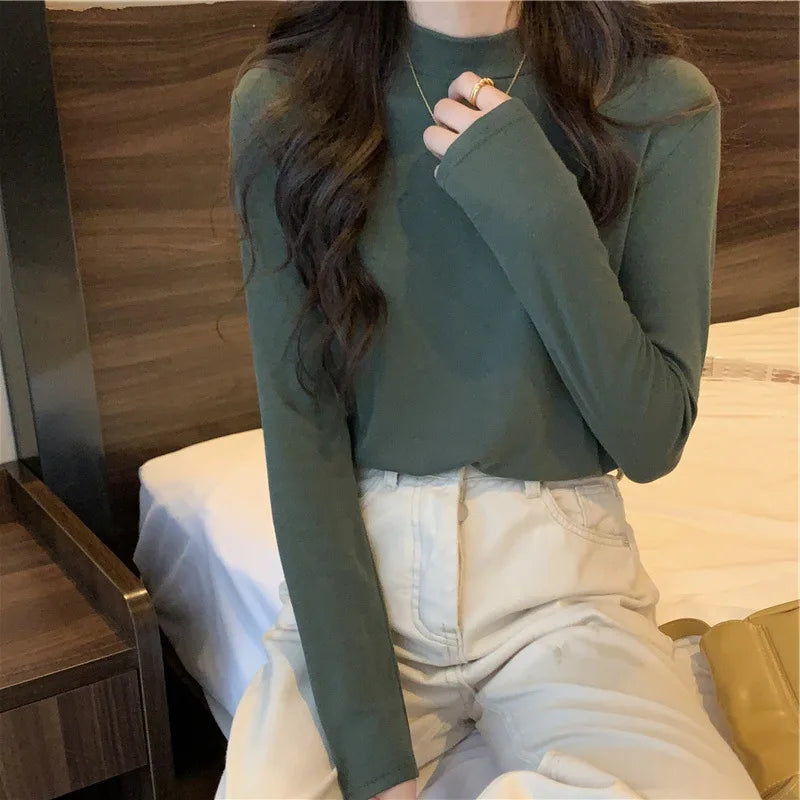 Women T-shirt &Polo "Fashion Autumn Winter Female Turtleneck Fleece Stretch Shirt"