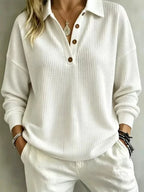 Women T-Shirt & Polo "Waffle Knit Polo Shirt Collar Half Button Long Sleeve Blouse"