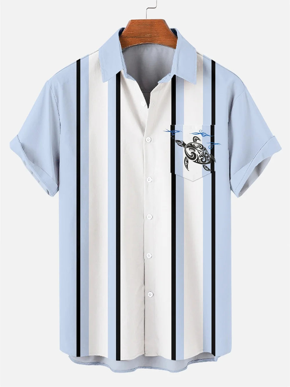Summer Hawaiian Casual Shirt Stripe Print Lapel Top Fashion Street Short Sleeve Men's Shirt Oversized Male Clothing