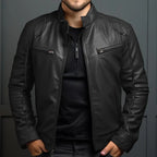 Men Leather Jacket "Asian Size Men's Motorcycle Leather Jacket Stand Collar Punk Biker Jacket"