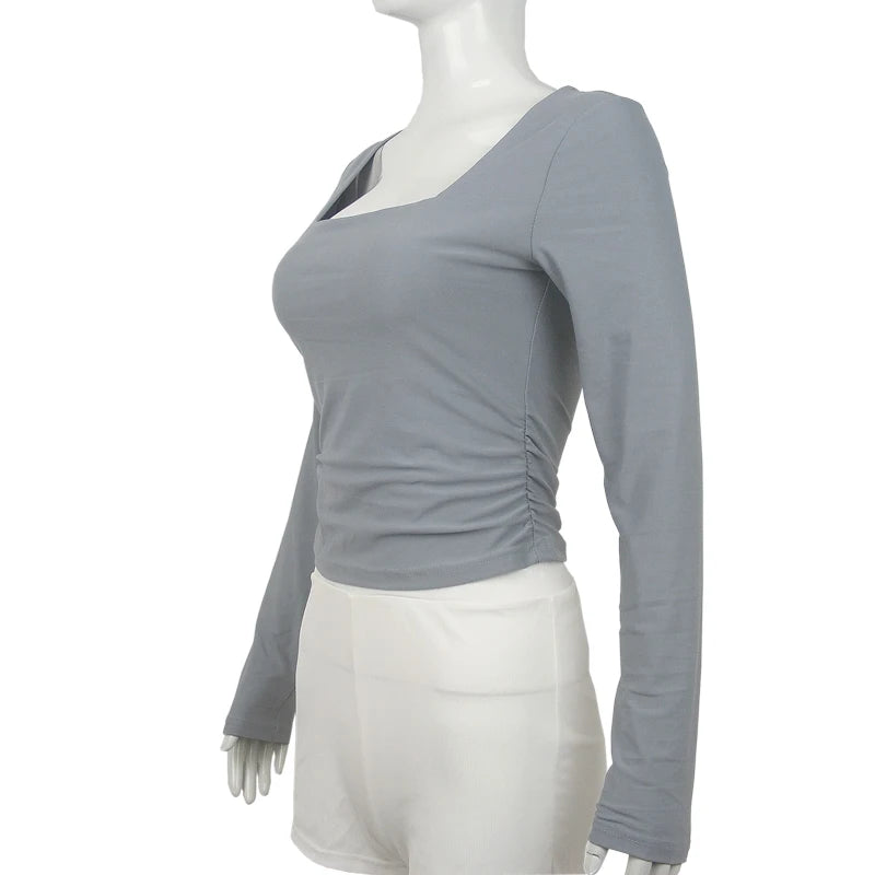 Women T-Shirt & Polo ""Square-Cut Collar T-shirt Slim Long Sleeve Tops Sexy"