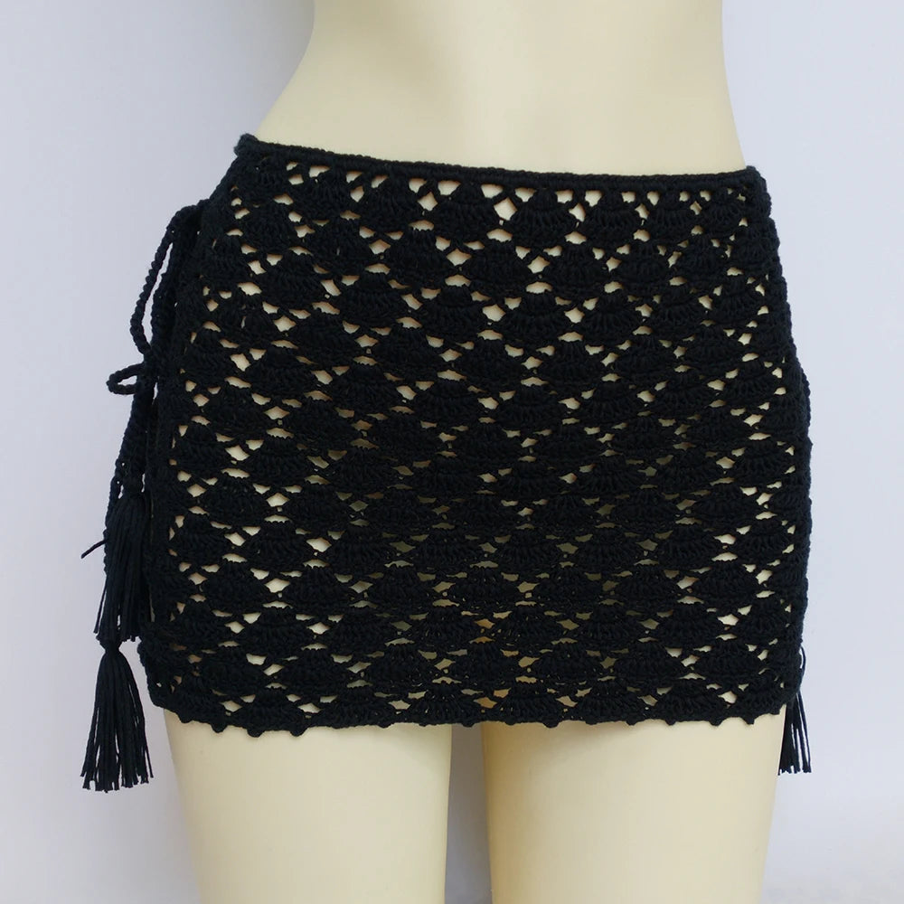 Women Cover "High Quality Bikini Cover Up Mini Skirt Beach Skirt Hollow Hand Made"