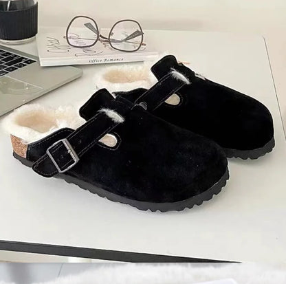 Comfortable Fur Classic Clogs for Women Winter New Fashion Cork Insole Plush Slipper with Arch Support Cozy Furry Suede Shoes