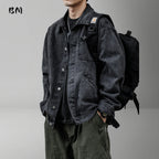 Men Denim Top"Vintage Heavyweight Denim Jacket Washed Distressed Style Lapel Collar Classic"
