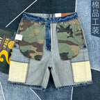 Men Short "Summer New American Retro Camouflage Patchwork Denim"