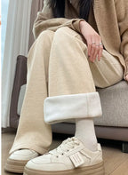 Women Trouser "Thickened Woolen Straight Leg Pants Women's High Waist Wide Leg Narrow Version Winter Autumn Fleece Lined Trousers Casual Pants"