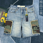 Men Short "Summer New American Retro Camouflage Patchwork Denim"