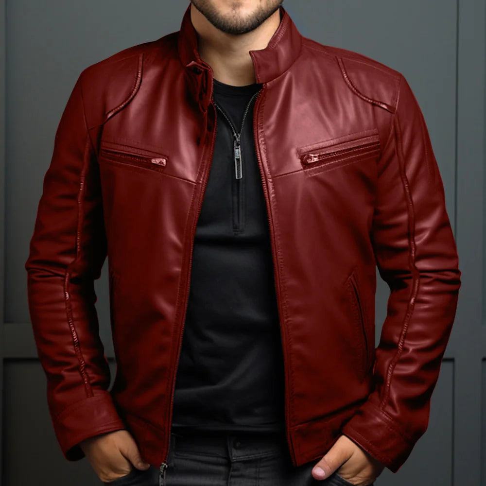 Men Leather Jacket "Asian Size Men's Motorcycle Leather Jacket Stand Collar Punk Biker Jacket"