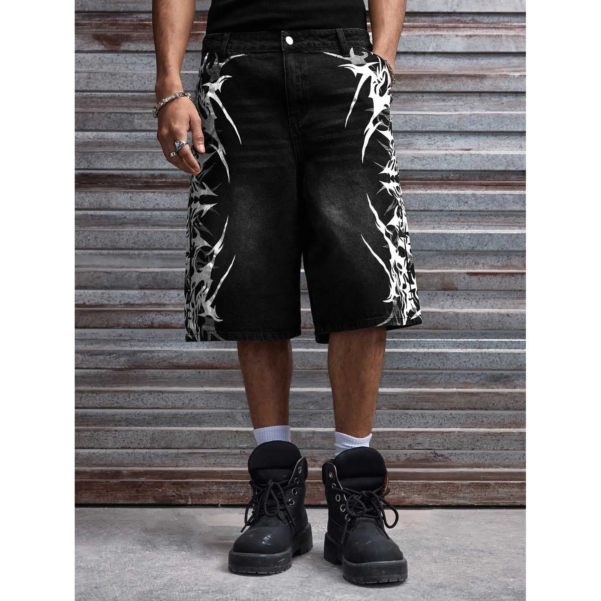 Men Short"Denim Jorts Summer Streetwear Print Baggy Wide"
