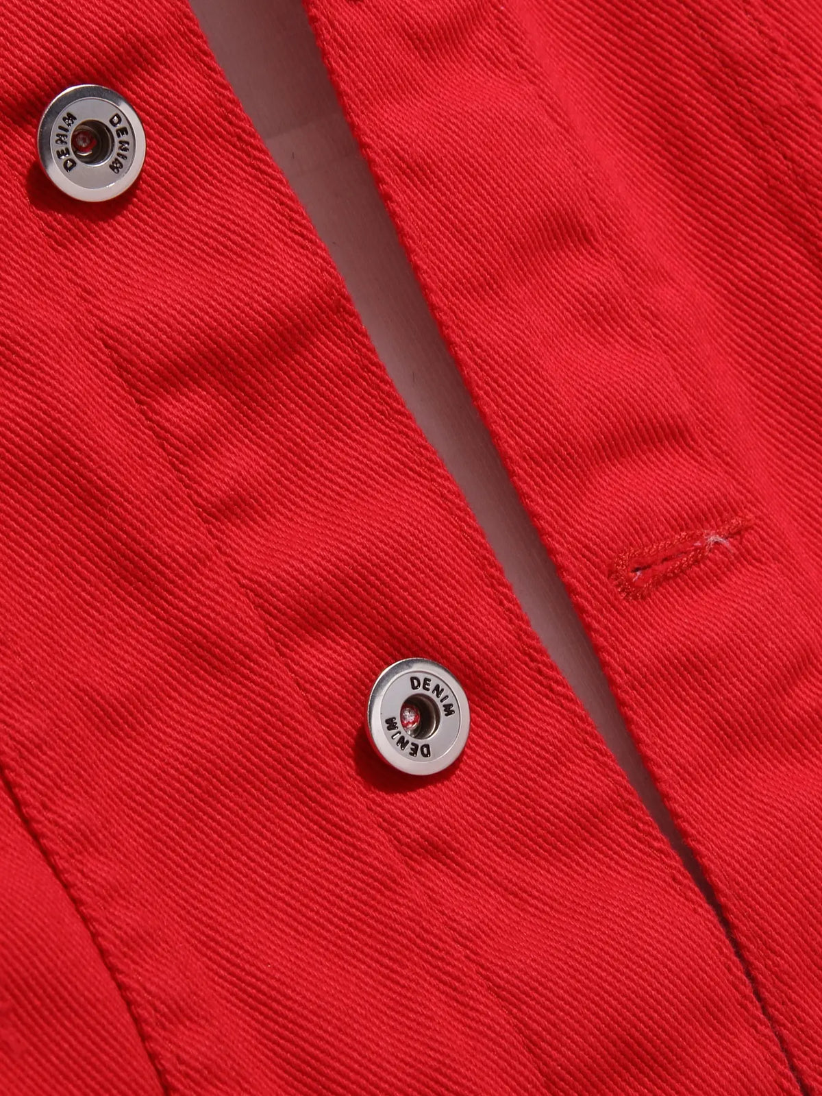 Men Denim Top"Red Large Ripped Frayed Denim Jacket"
