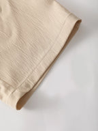 MenMatching Set "Textured Outfits, Beige Lapel Shirt & Drawstring Pants Set"