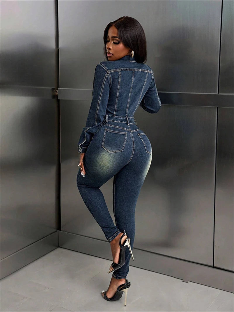 Women Jeans Jumpsuit "Streetwear Jean Jumpsuits Fall Clothes Women Full Sleeve Bodycon"