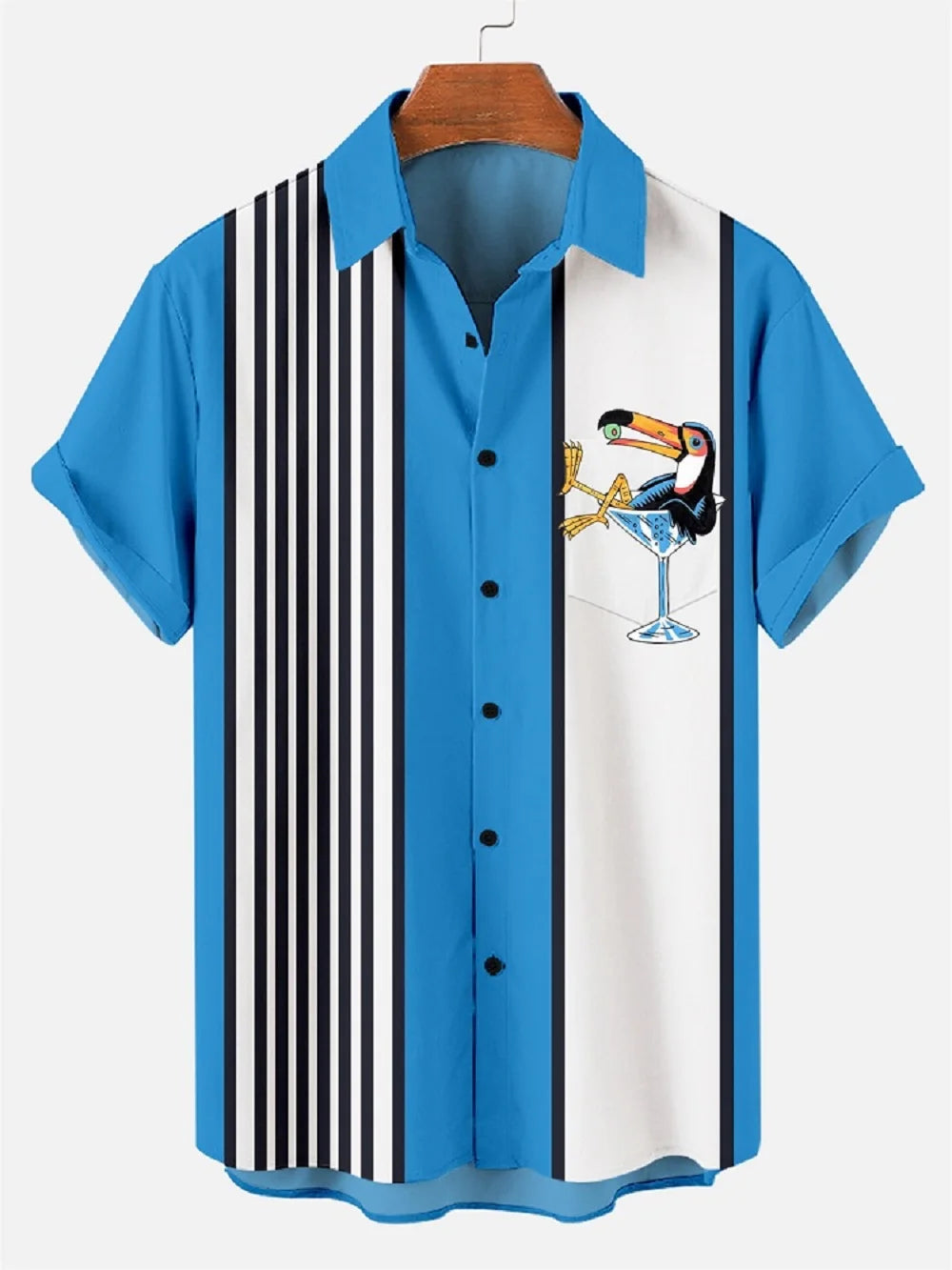 Summer Hawaiian Casual Shirt Stripe Print Lapel Top Fashion Street Short Sleeve Men's Shirt Oversized Male Clothing