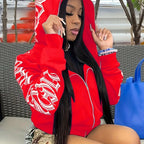 Women Sweaters & Hoodies "Letter Print Long Sleeve Zip Up Hoodies, Cyber Y2K Gothic Punk Sweatshirt"