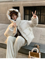 Women Coat & Jacket "FSMG Fashion Solid Parkas Downcotton-padded Hooded Coat Women's Cropped Cotton Puffer Jacket"