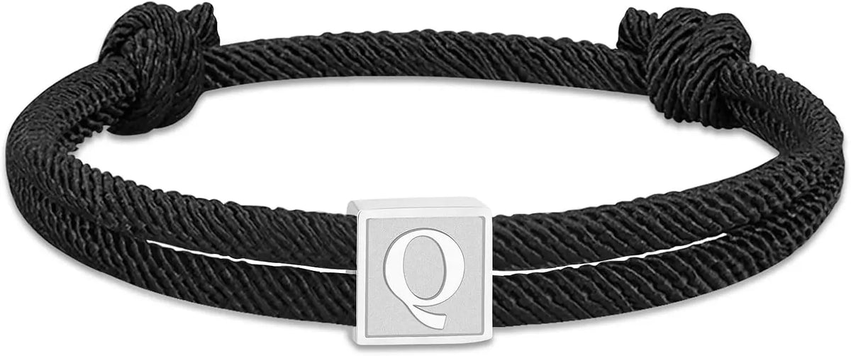 Men Jewelry & Accessory "Graduation Easter Basket Stuffer Gifts, Braided Rope Initial Bracelet for Men Boys, Stainless Steel A-Z Letter Charm Bracelets