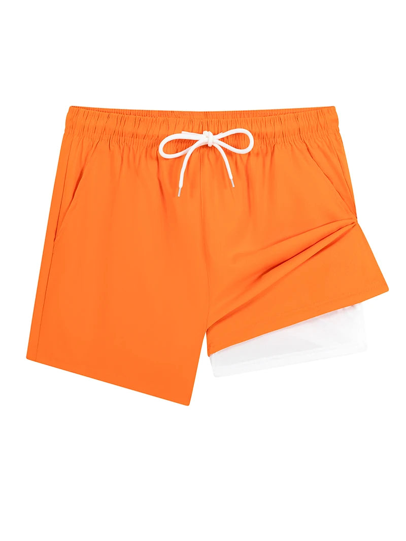 Mens Swim Trunks with Compression Liner Phone Pocket Summer Quick Dry Board Shorts