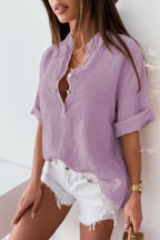 Women Blouse & Shirt "Casual Blouse Stand Collar Half Button Three Quarter"