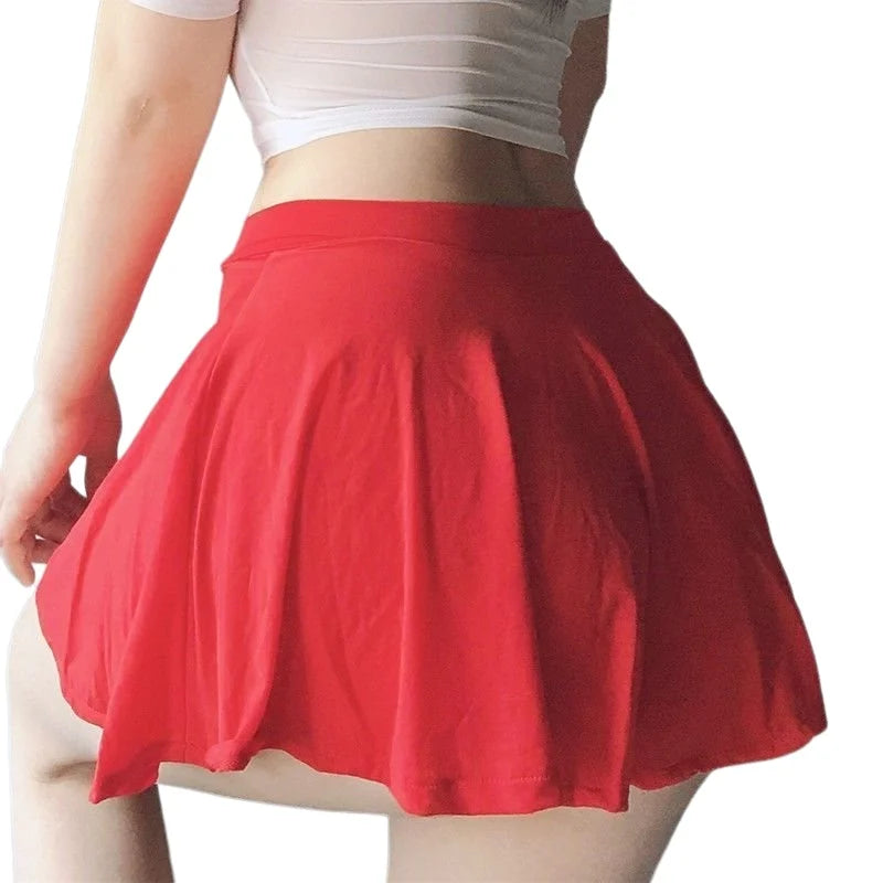 Women Skirt "Women Pleated Skirts Thin Mini Short See Through High Waist Christmas red Black"