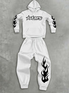 Men Matching Set "Baggy Tracksuit Star Flame Pattern Print Hoodie Pants Set Relaxed"