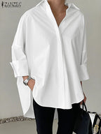 Women Blouze & Shirt "ZANZEA Oversized Woman White Shirts Turn-Down Collar Long Sleeve Button"