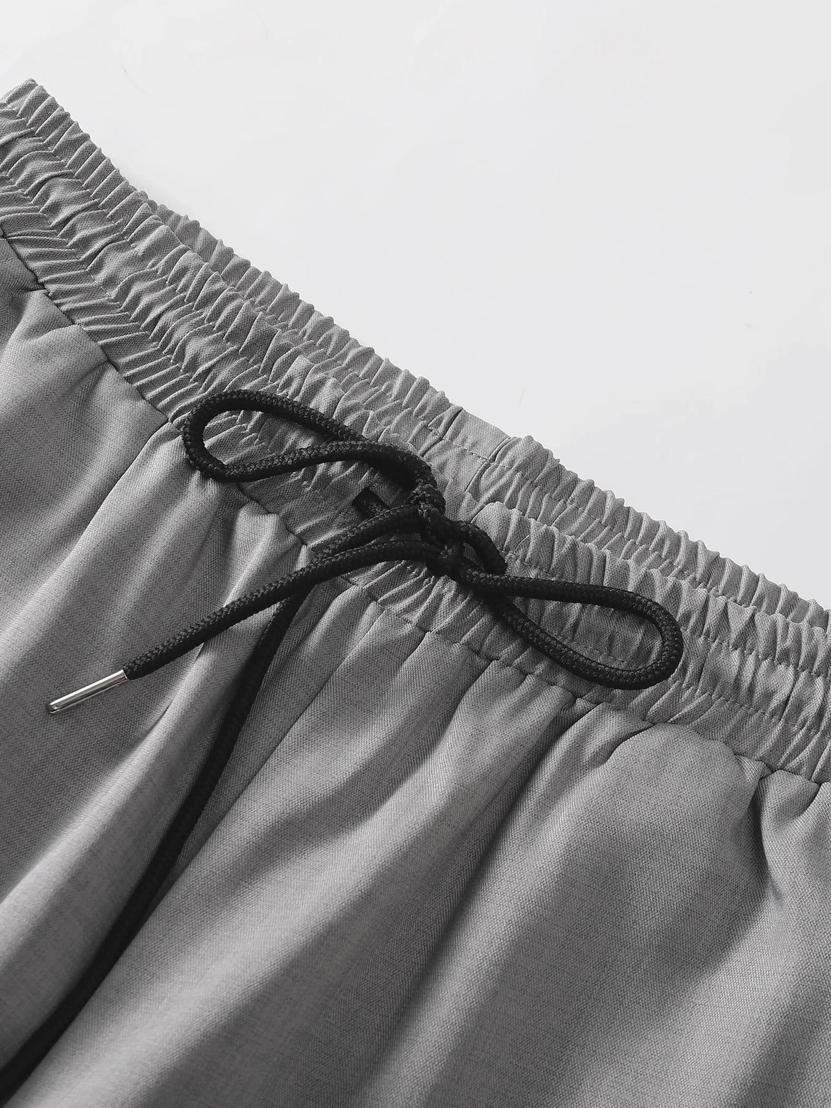 Men Matching Set "Textured Outfits, Light Gray Stand Collar Shirt & Drawstring Pants Set"
