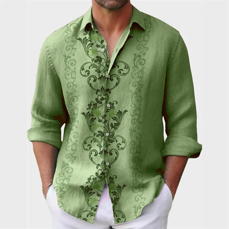 6 -color men's shirt printed men's shirt explosion model spring and summer lapel button button long -sleeved clothing shirt