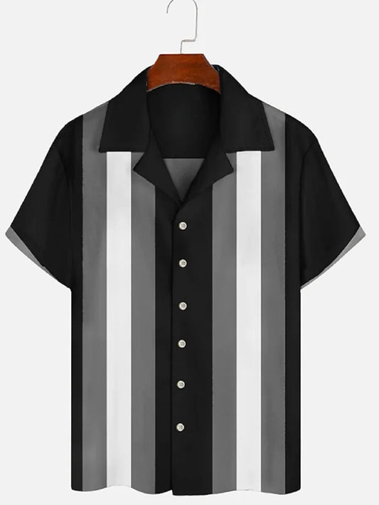 Summer Hawaiian Casual Shirt Stripe Print Lapel Top Fashion Street Short Sleeve Men's Shirt Oversized Male Clothing